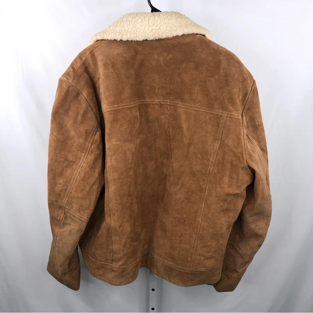 Vintage JC Penny Rancher Suede Trucker Jacket Sherpa Lined Mens 46 Reg Snaps - Picture 8 of 8